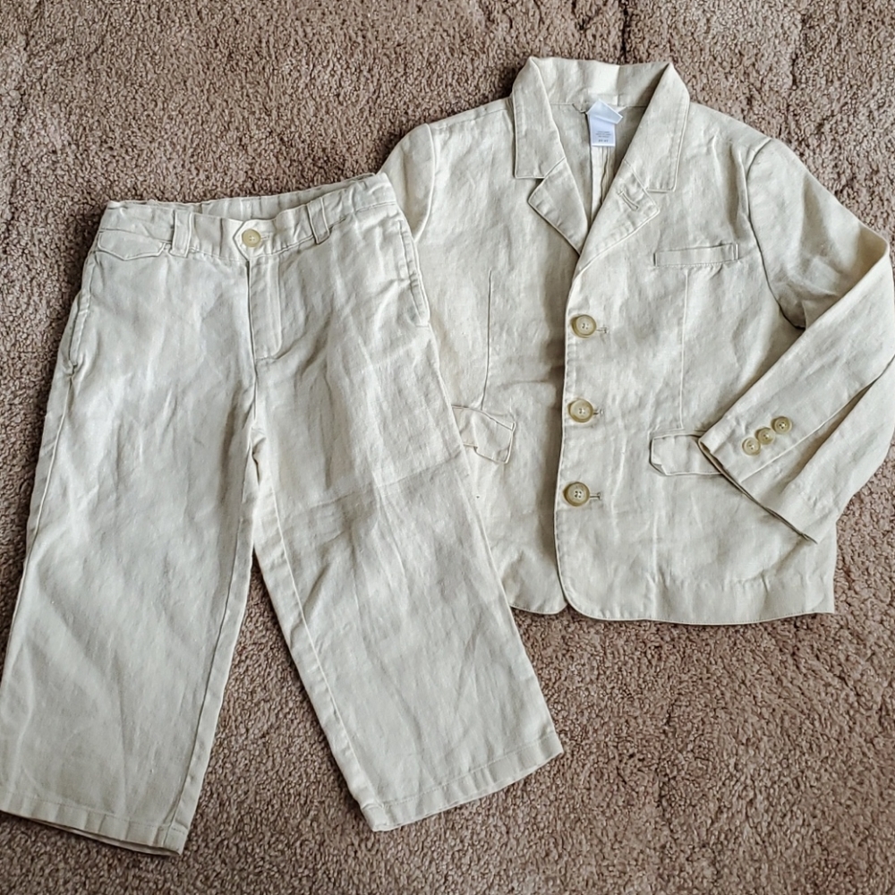 Janie and Jack tan linen suit 2t